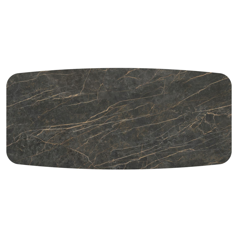 Table de jardin Orso forme de bateau en aluminium beige et céramique pleine Black Obsession - Lg. 255 x Lrg. 115 x Haut. 74.5 cm