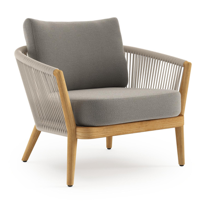 Fauteuil de jardin Orso en tecken corde ronde tissée verticalement beige et coussins en all weather sunbrella® luxe Lopi Silver