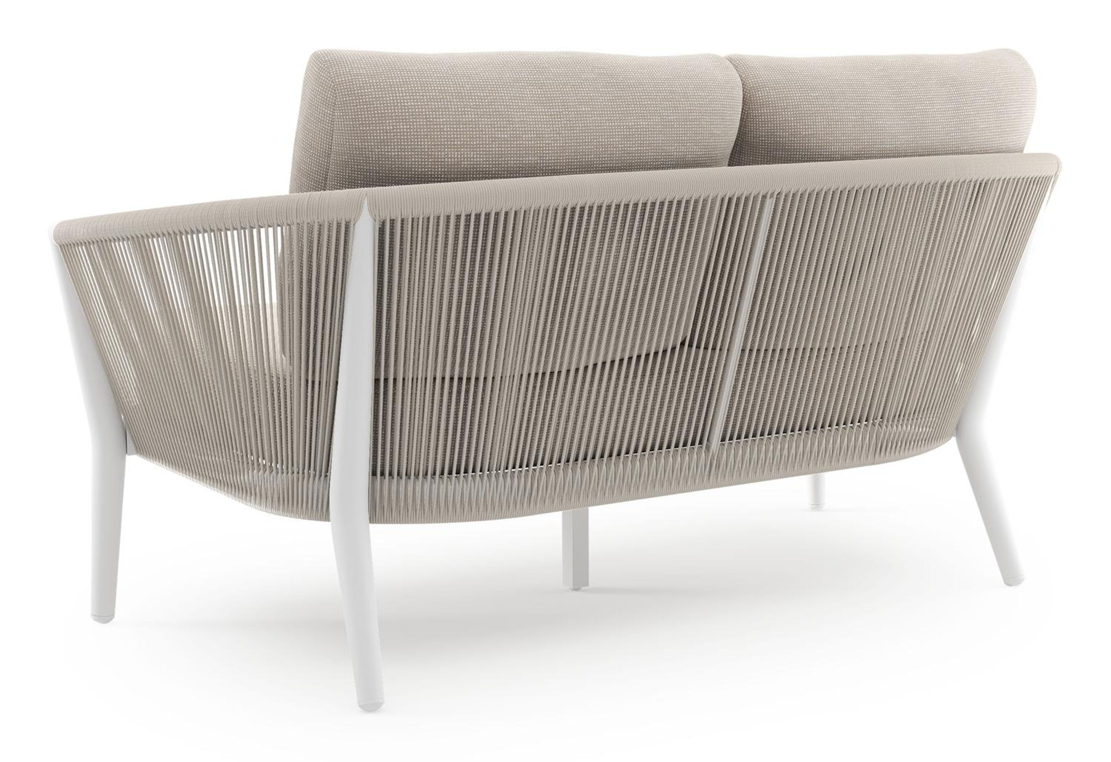 Orso loungebank in wit aluminium en beige verticaal geweven ronde rope met Slow Farafra all weather sunbrella® luxe kussen