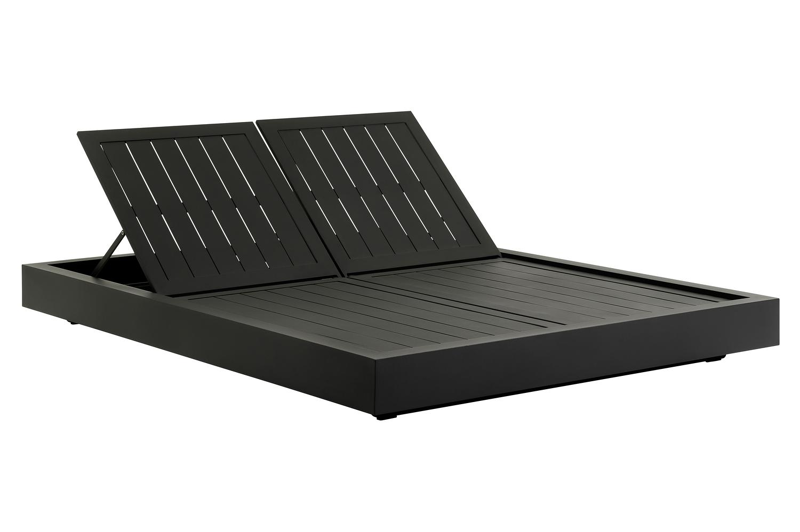 Como verstelbaar dubbel ligbed in zwart aluminium met chartres pewter all weather Sunbrella® luxe kussen