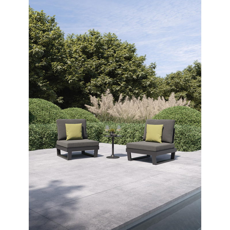 Set van 2 Modica loungestoelenl in zwart aluminium met sky black weather+ softtouch kussens