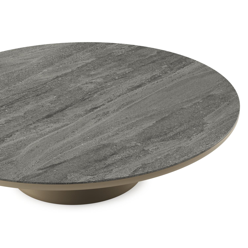 Amico loungetafel rond in beige aluminium en volkeramiek Aspen Grey - Dia. 110 x H 28 cm