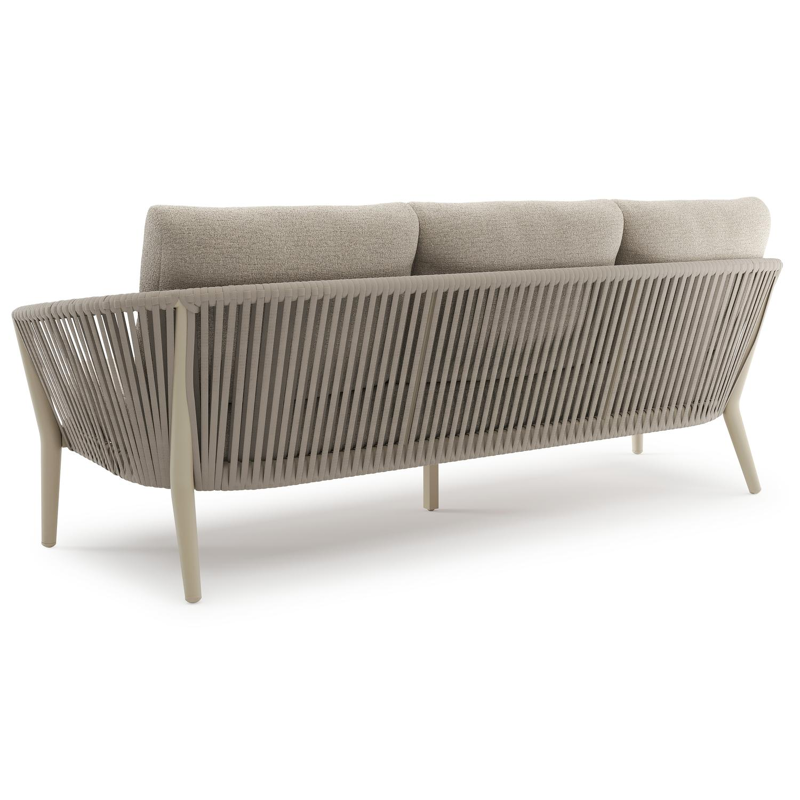 Orso loungebank in beige aluminium en beige verticaal geweven luxe vlakke rope met Catania Sand All Weather Cosytica kussen