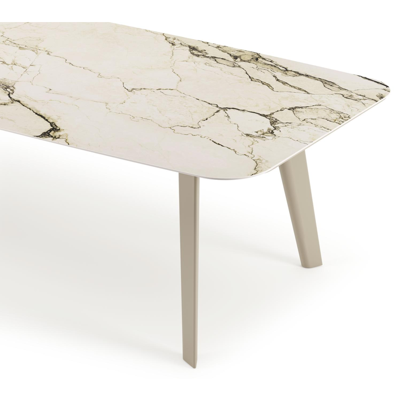 Lacirma tuintafel bootvorm in beige aluminium en volkeramiek Colorado Dunes L 315 x B 115 x H 73 cm x H 73 cm