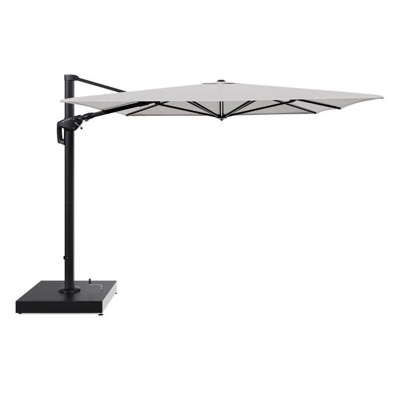 Minore zweefparasol met tiltfunctie in zwart aluminium en Tundra Sand All Weather Sunbrella® Luxe parasoldoek - L1 400 x L2 300 cm met parasolvoet Minore 260 kg met wielen