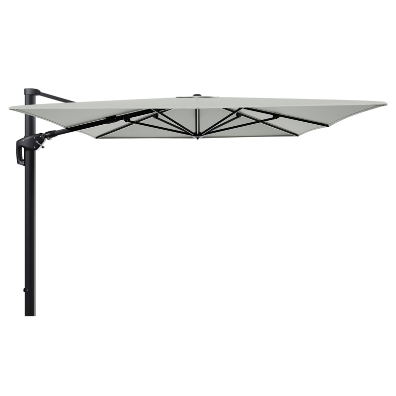 Minore zweefparasol tiltfunctie in zwart aluminium en parasoldoek in All Weather Sunbrella® Luxe Slow Spirea - L1 400 x L2 300 cm (zonder voet)