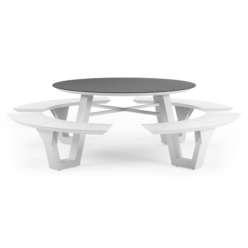 Rondino picknicktafel rond in wit aluminium en volkeramiek Basalt Black - Dia. 236 x H 71.5 cm