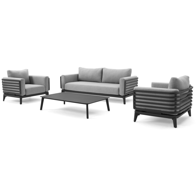 Mosa loungeset in zwart aluminium met grijs weather+ softtouch kussens