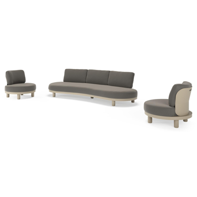 Salon de jardin Donato en aluminium beige et coussins en all weather sunbrella® luxe Natte Dark Taupe