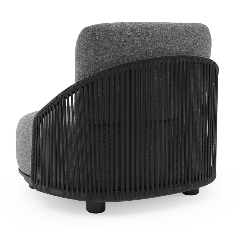 Fauteuil de jardin Vadelo en aluminium noir et corde ronde tissée verticalement noir et coussins en all weather cosytica catania black