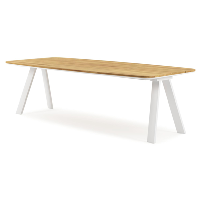 Cesano tuintafel in wit aluminium en teak - L 255 x B 115 x H 75 cm