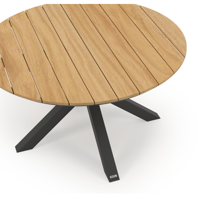 Table de jardin Nano en aluminium noir et teck - Dia. 130 x H 72 cm