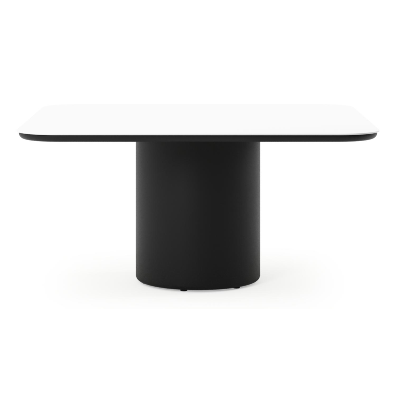 Amico tuintafel afgerond vierkant in zwart aluminium en volkeramiek Arctic White - L 148 x B 148 x H 73.5 cm