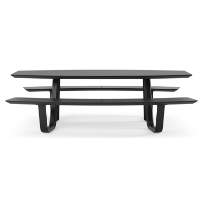 Forno picknicktafel bootvorm in zwart aluminium en volkeramiek basalt black tafelblad - L 240 x B 181 x H 72 cm