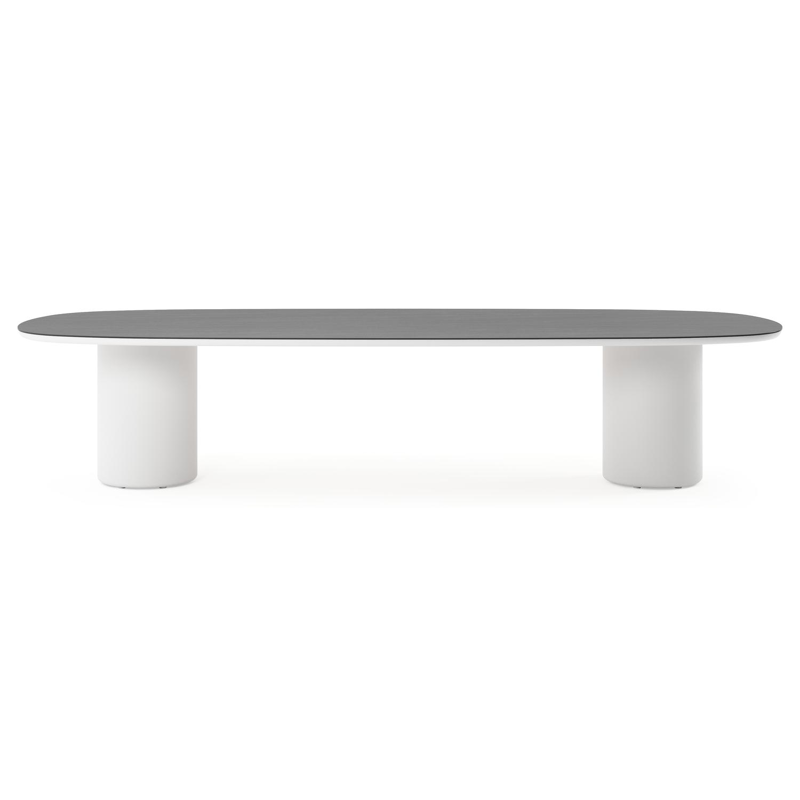 Amico low dining tuintafel bombo in wit aluminium en volkeramiek Basalt Black - L 320 x B 130 x H 61 cm