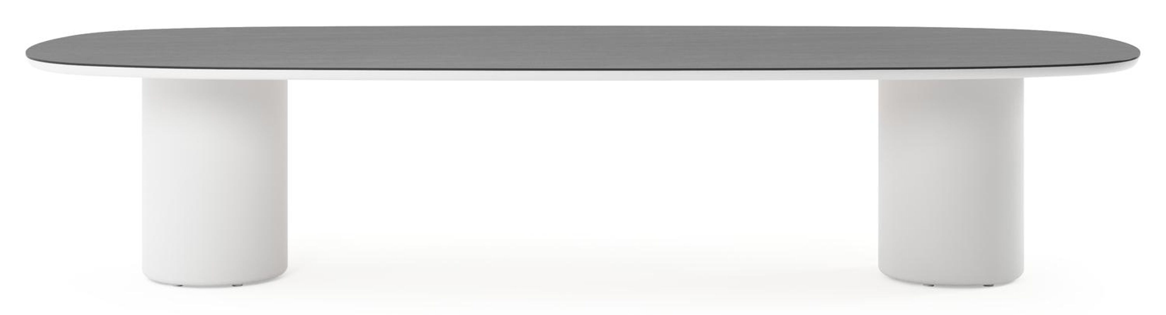 Table de jardin low dining Amico bombo en aluminium blanc et céramique pleine Basalt Black - Lg. 320 x Lrg. 130 x Haut. 61 cm