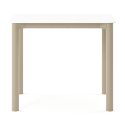 Table de jardin Orso rectangulaire arrondi en aluminium beige et céramique pleine Arctic White - Lg. 90 x Lrg. 90 x Haut. 74.5 cm