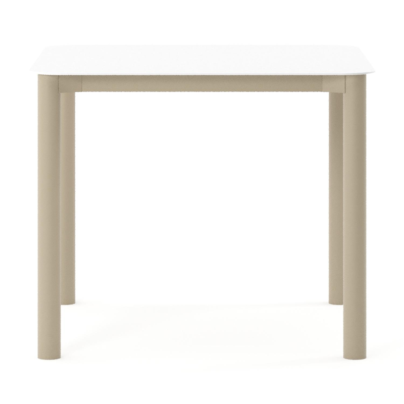 Orso tuintafel rechthoekig afgerond in beige aluminium en volkeramiek Arctic White - L 90 x B 90 x H 74.5 cm
