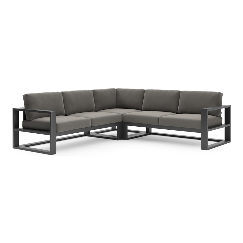 Salon de jardin d'angle Verato en aluminium noir et coussins en all weather sunbrella® luxe natte dark taupe