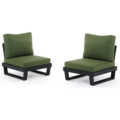 Modica loungezetels 2 x 1-zit in zwart aluminium met groen weather+ softtouch kussen