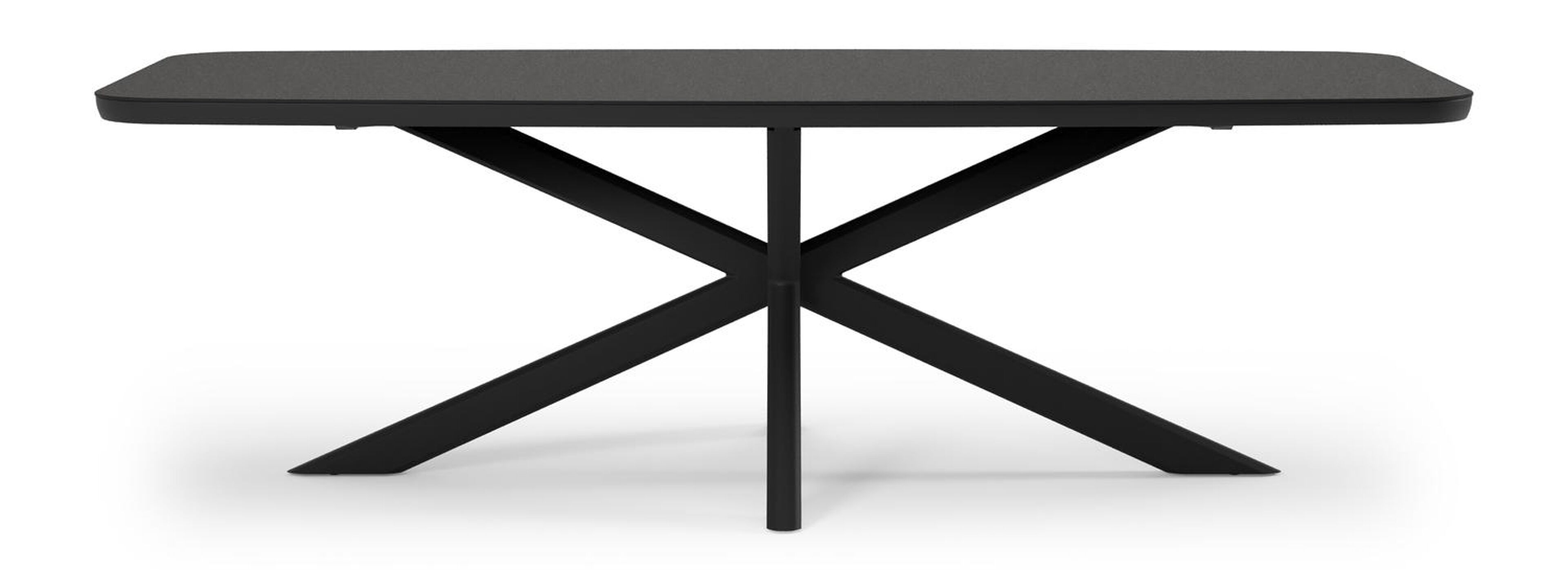 Pamplona bootvormige tuinset in zwart aluminium en sintered stone notte minerale met 6 Matera tuinstoelen