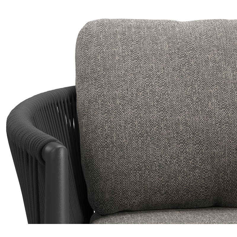 Chaise de jardin Organo en aluminium beige et corde ronde tissée verticalement beige avec coussin en All Weather Sunbrella® Luxe Chartres Drizzle