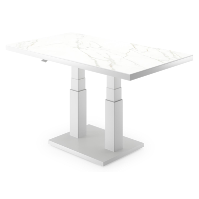 Cirello Pop up loungetafel in wit aluminium en wit volkeramiek - L 140 x B 80 x H 71,6 cm