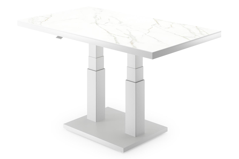 Cirello Pop up loungetafel in wit aluminium en wit volkeramiek - L 140 x B 80 x H 71,6 cm