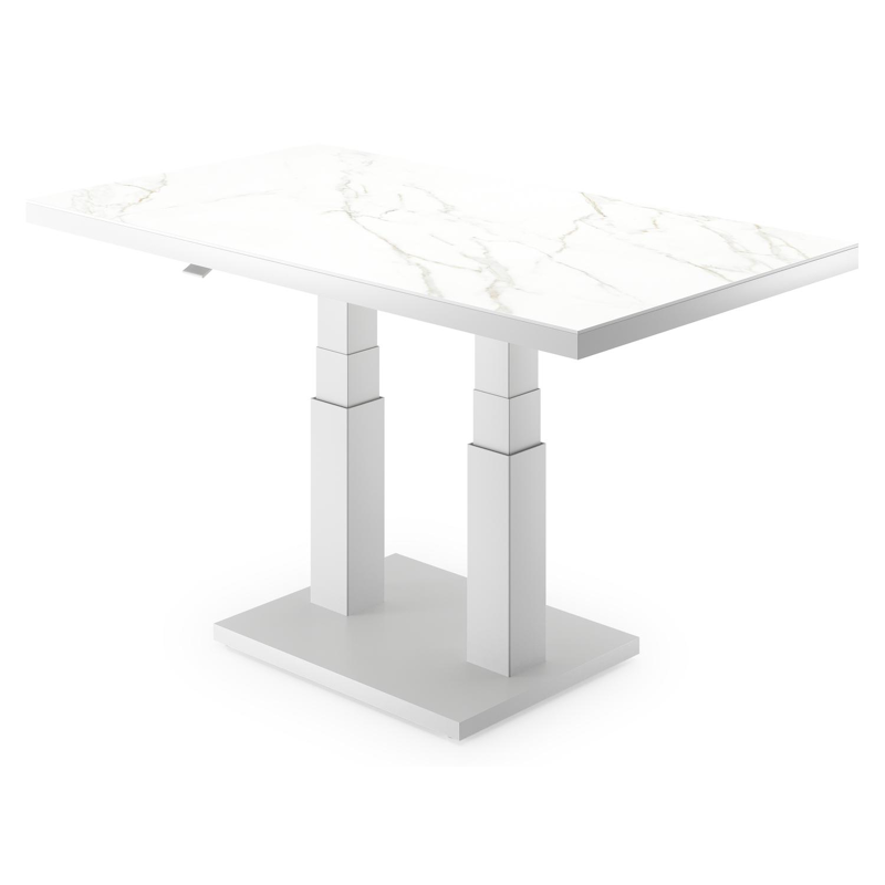 Cirello Pop up loungetafel in wit aluminium en wit volkeramiek - L 140 x B 80 x H 71,6 cm