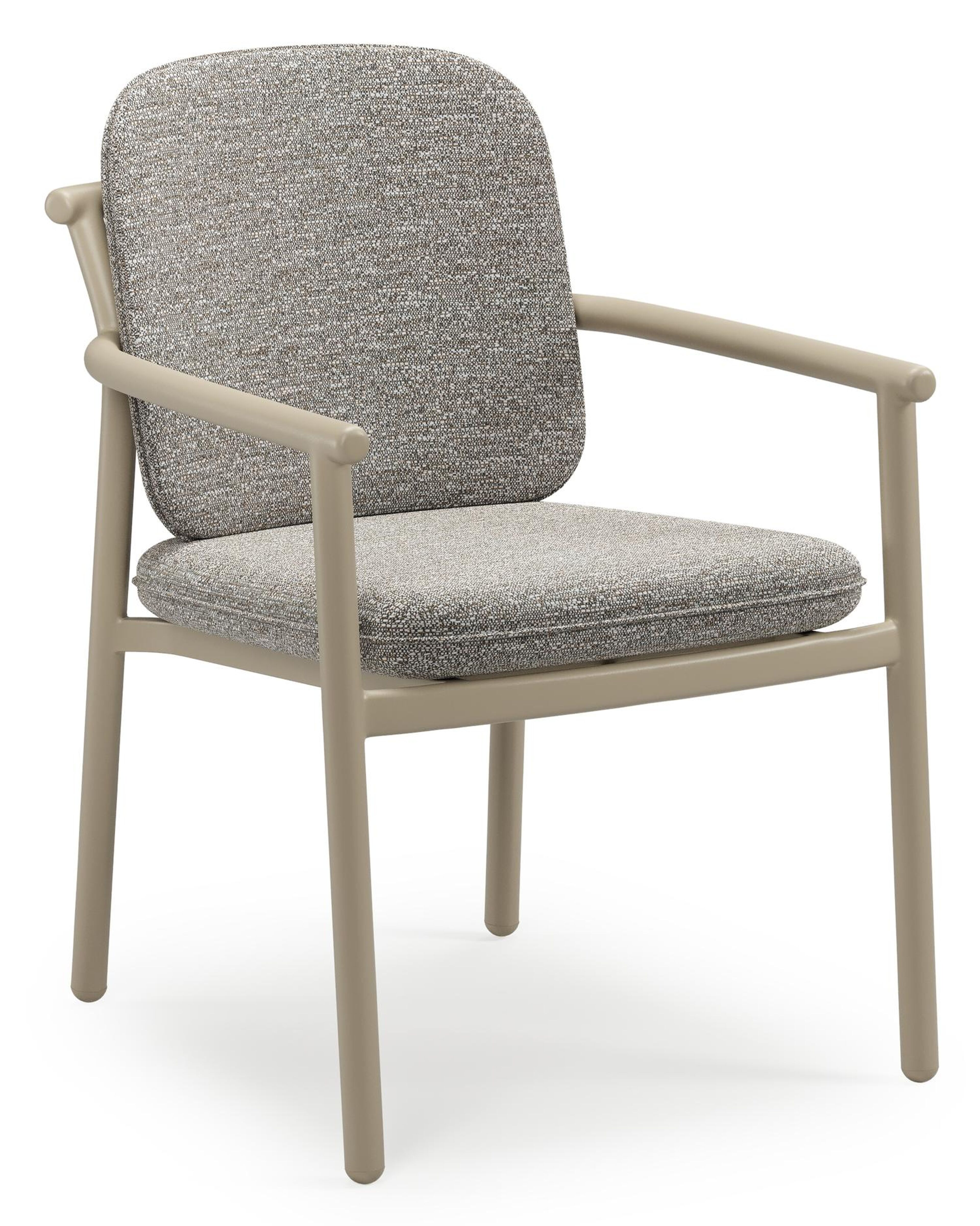 Bono stapelbare tuinstoel in beige aluminium met stoelkussen in All Weather Sunbrella® Luxe Tundra Pepper