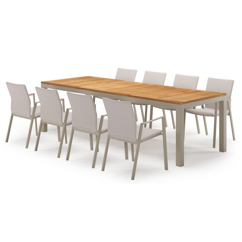 Varese rechthoekige tuinset in beige aluminium en teak colour finish met 8 Madura tuinstoelen