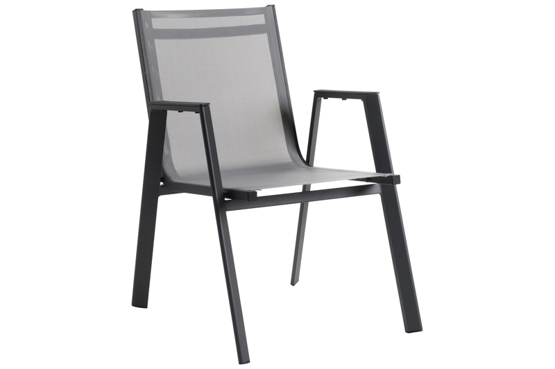 Chaise de jardin empilable Oviedo in aluminium noir et textilène gris
