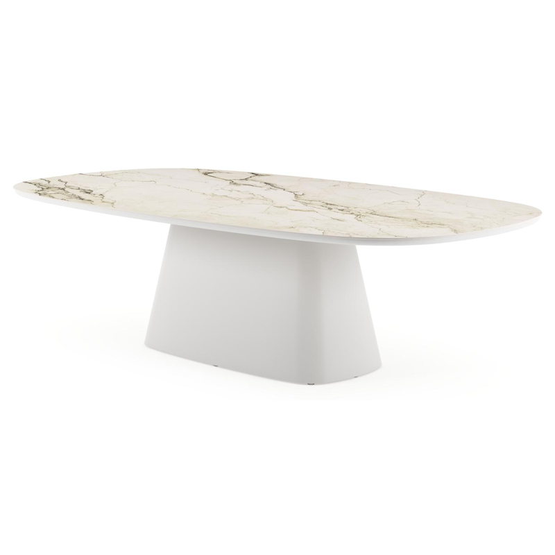 Table de jardin Amico bombo xl en aluminium blanc et céramique pleine Colorado Dunes - Lg. 270 x Lrg. 148 x Haut. 73.5 cm
