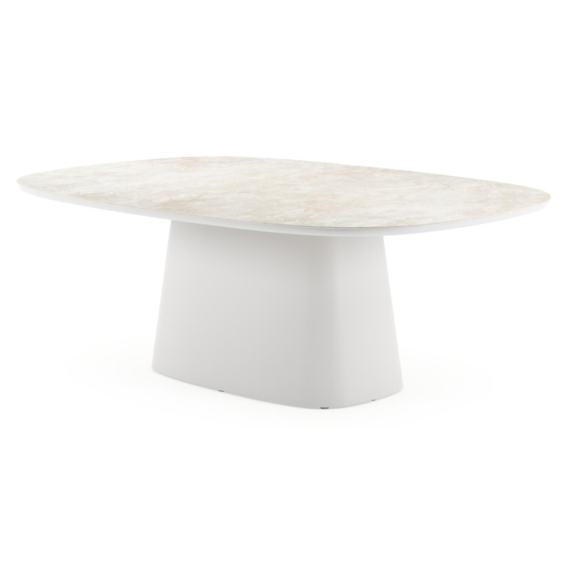 Table de jardin Amico bombo xl en aluminium blanc et céramique pleine Rapolano - Lg. 210 x Lrg. 148 x Haut. 73.5 cm