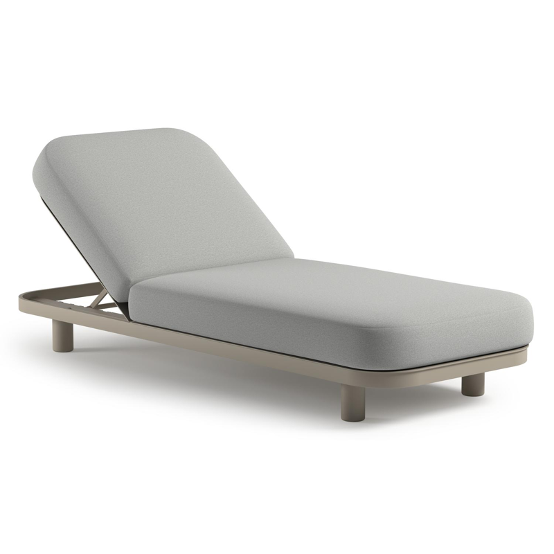 Chaise longue réglable Donato en aluminium beige avec All Weather Sunbrella® luxe natte grey chine coussin