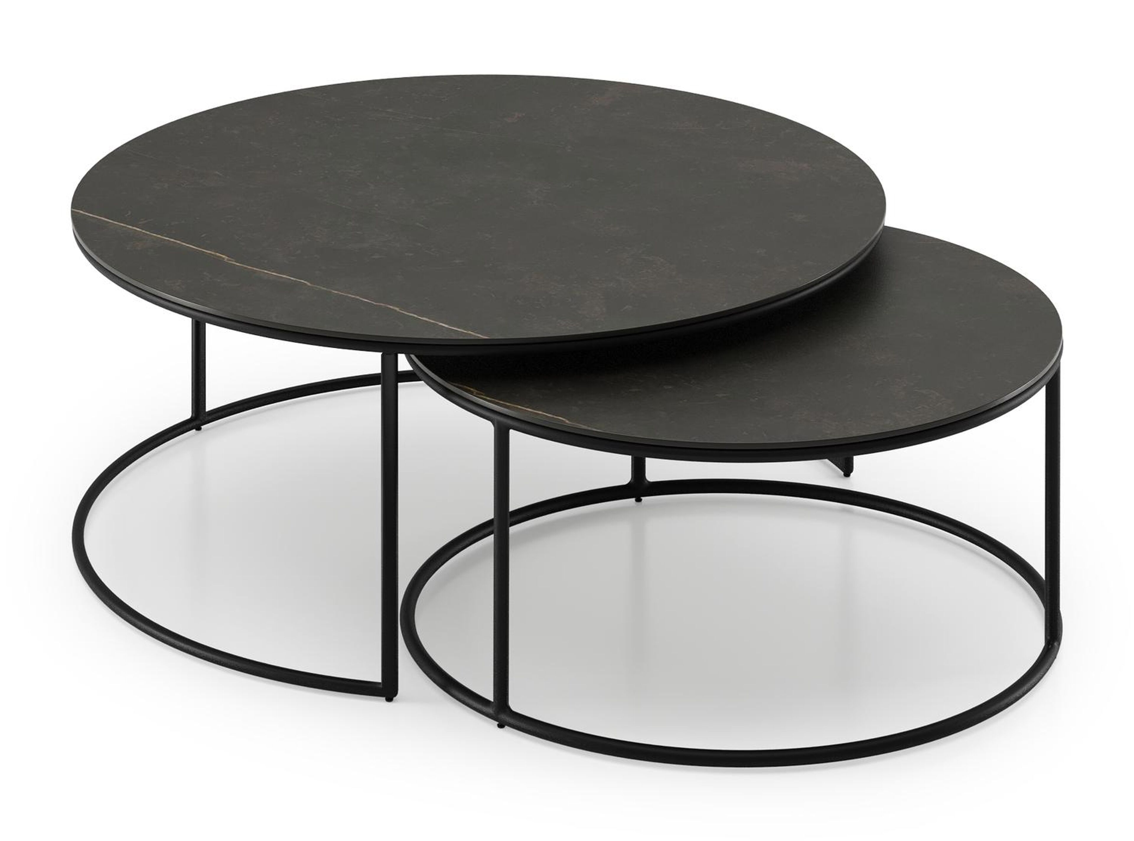 Fano loungetafels in zwart aluminium en calatorao volkeramiek - Dia. 85/65 X H 35/30 cm