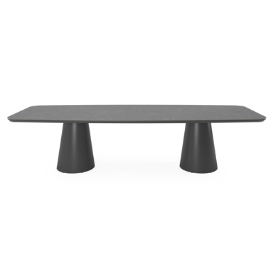 Table de jardin Donato en aluminium noir et céramique pleine pierre bleue - Lg 315 x Larg. 115 x H 74 cm