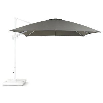 Avola zweefparasol met tiltfunctie in wit aluminium met grijs all weather sunbrella® premium parasoldoek - L1: 300 x L2: 300 cm (met voet)