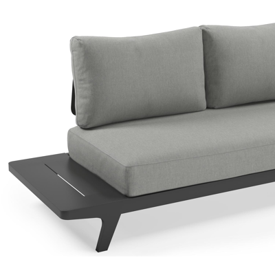 Salon de jardin d'angle Bolzano en aluminium noir avec coussins en weather+ softtouch gris