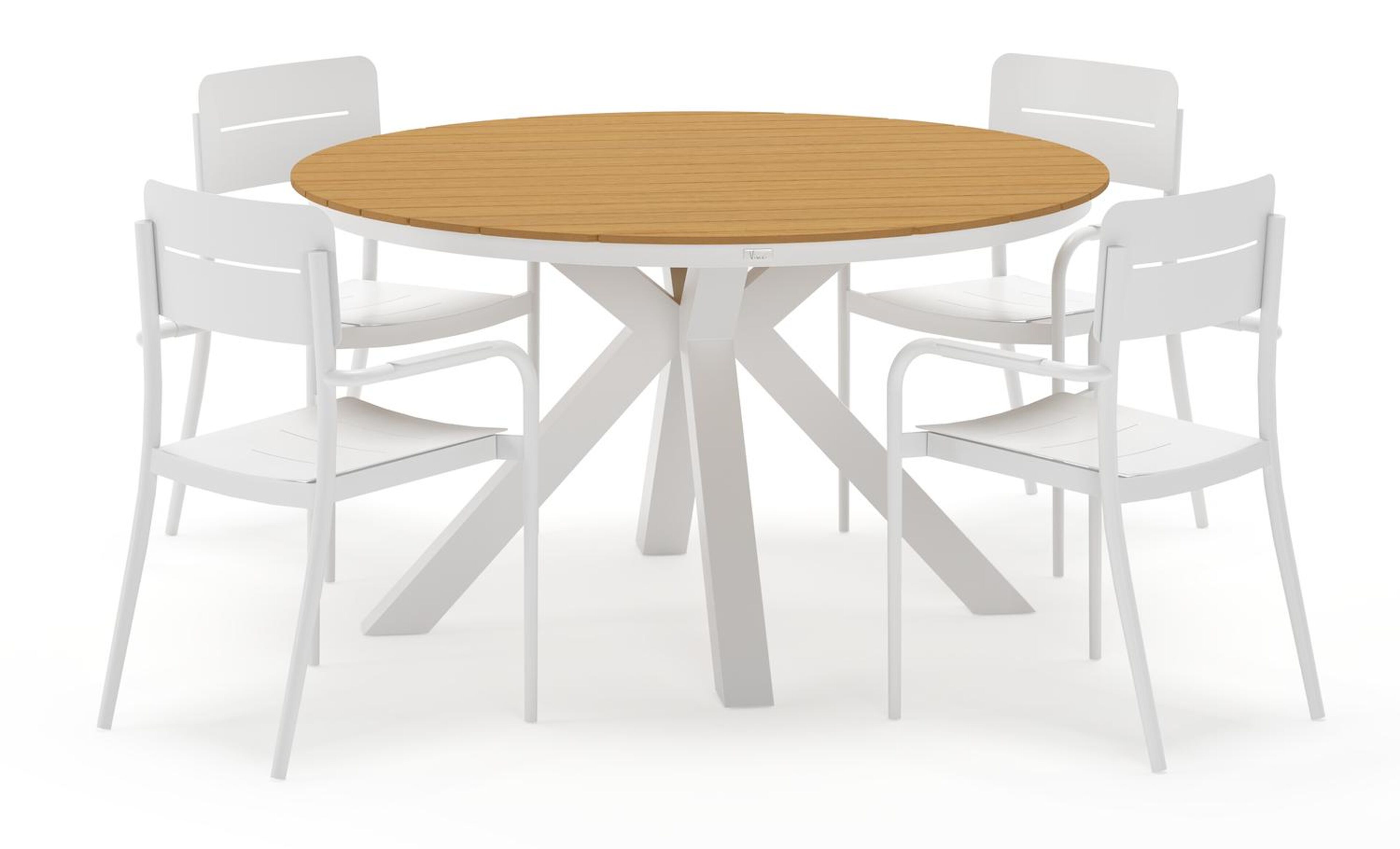 Tora tuinset rond in wit aluminium en polywood met 4 Salto tuinstoelen