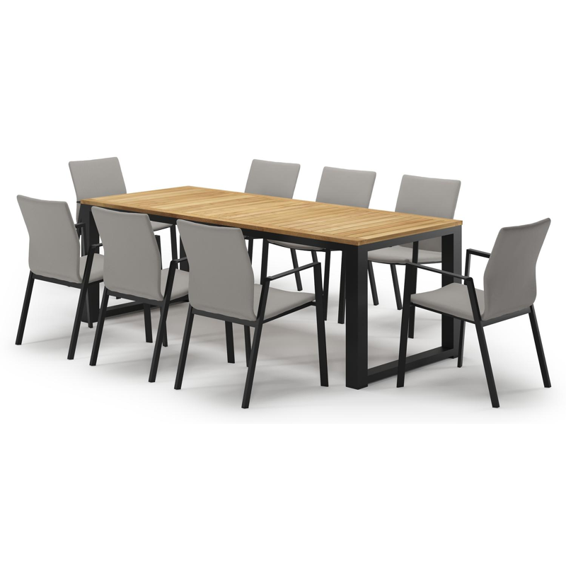Livo tuinset in zwart aluminium en teak met 8 Madura tuinstoelen