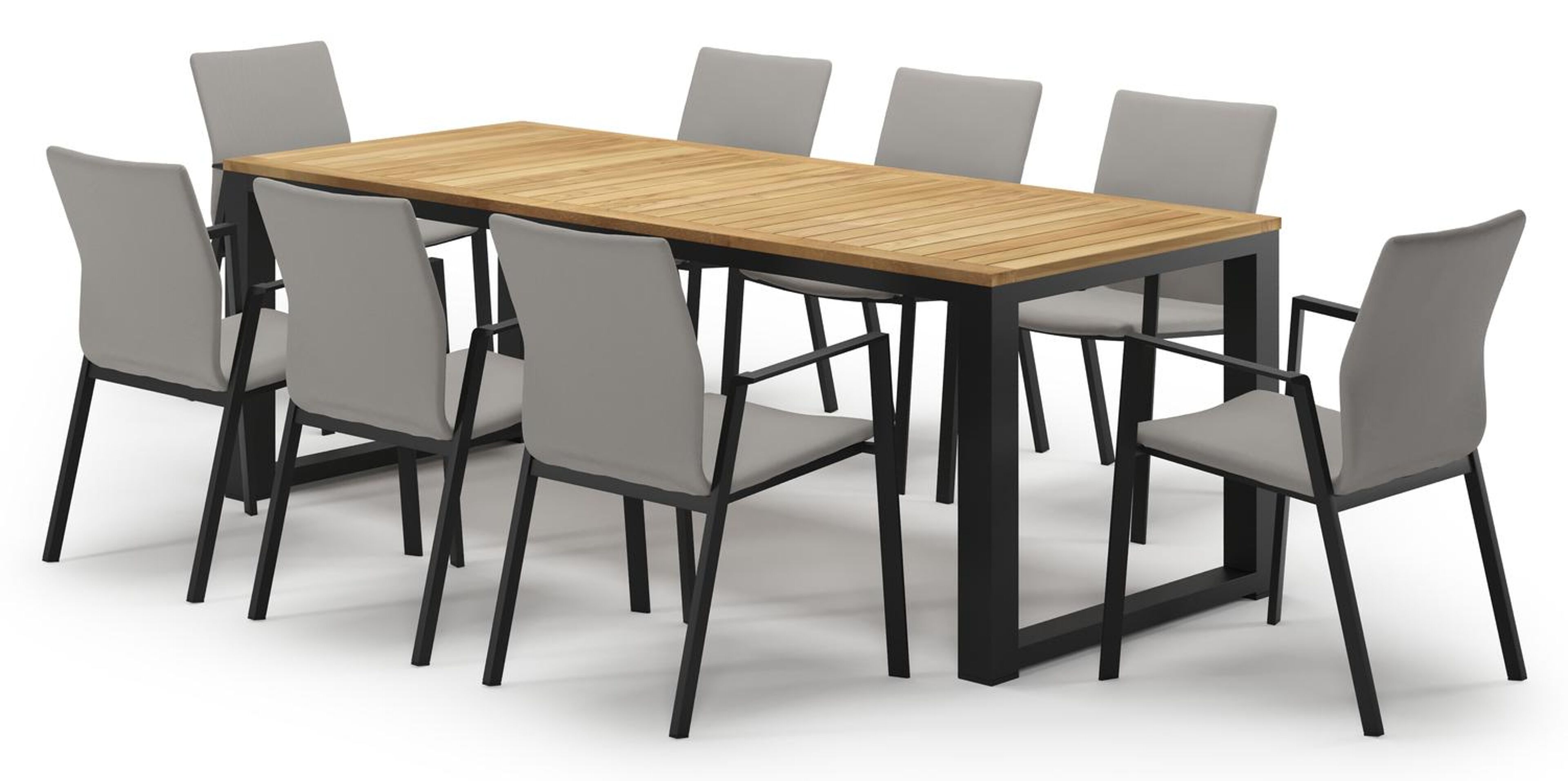 Livo tuinset in zwart aluminium en teak met 8 Madura tuinstoelen