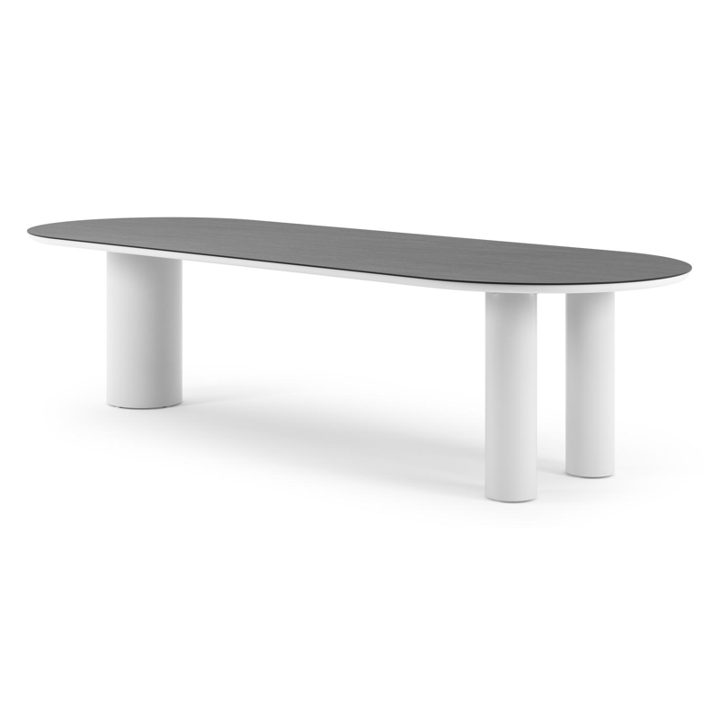 Como tuintafel ovaal in wit aluminium en volkeramiek Basalt Black - L 300 x B 110 x H 74 cm