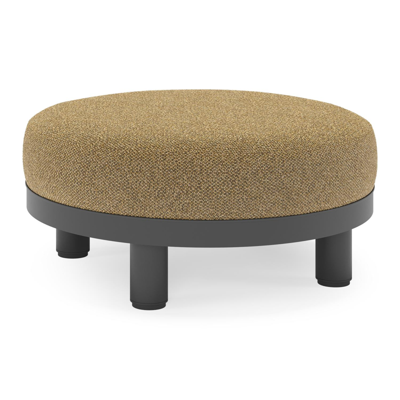 Salon de jardin pouf Donato en aluminium noir et coussins en all Weather cosytica Madagascar Walnut