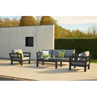 Occaro loungeset in zwart aluminium met grijs weather+ softtouch kussens