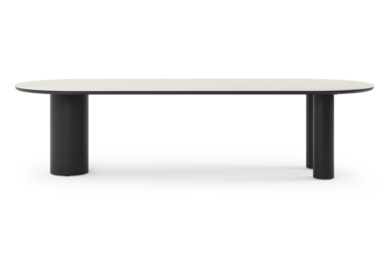 Organo tuintafel ovaal in zwart aluminium en volkeramiek  shilin - L 300 x B 110 x H 74 cm