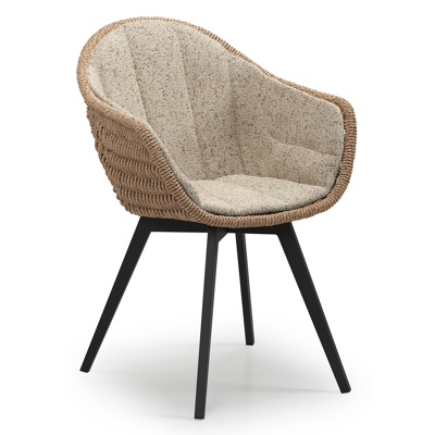 Pagino tuinstoel in zwart aluminium en naturel ronde wicker met zitkussen in All Weather Cosytica Bora Jungle