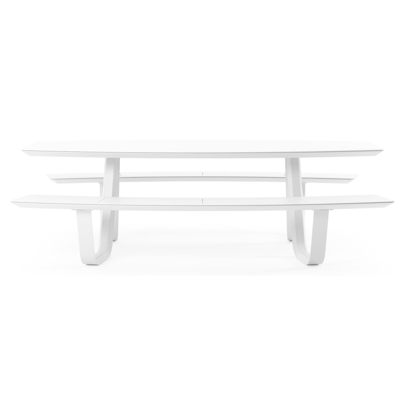 Forno picknicktafel bootvorm in wit aluminium en volkeramiek arctic white tafelblad - L 240 x B 181 x H 72 cm