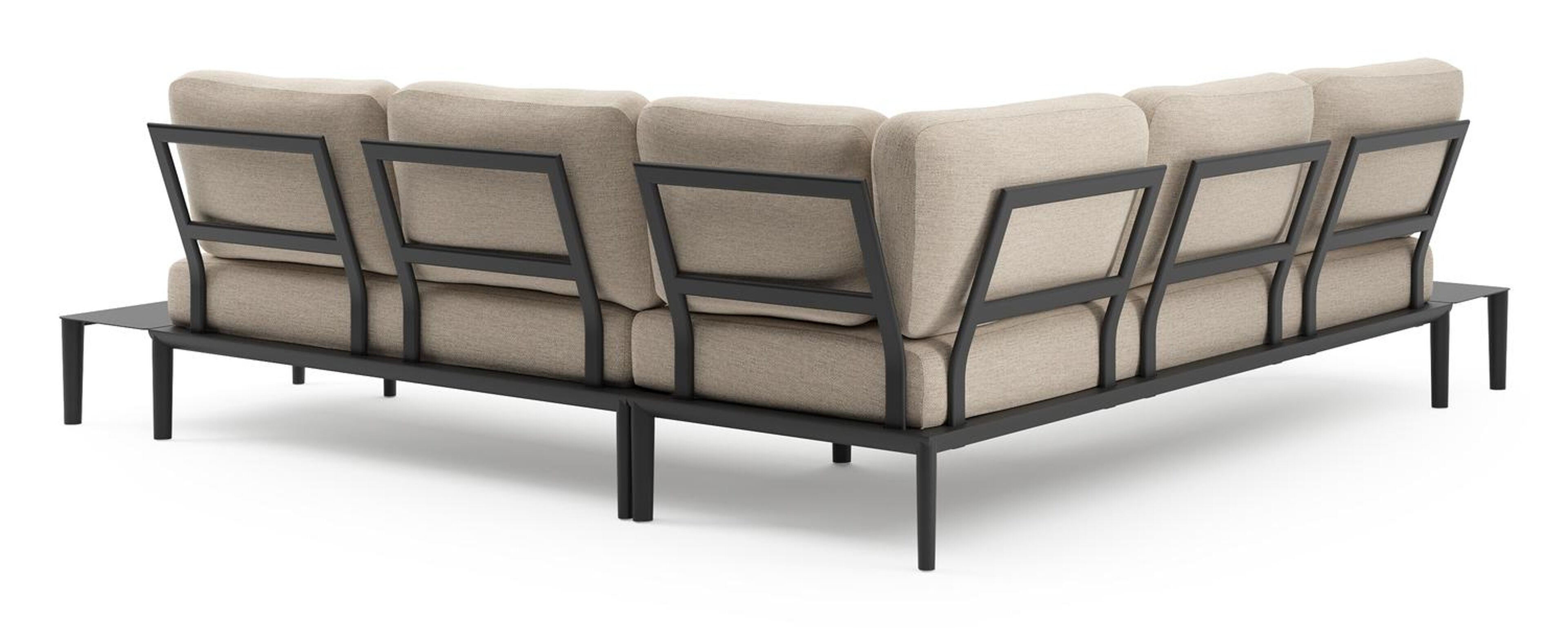 Salon de jardin d'angle Tolosa en aluminium noir et coussins en weather+ softtouch rustic et table basse