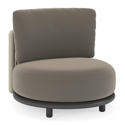 Lomano loungestoel in zwart aluminium en beige verticaal geweven luxe vlakke rope met Natte Carbon Beige all weather sunbrella® luxe